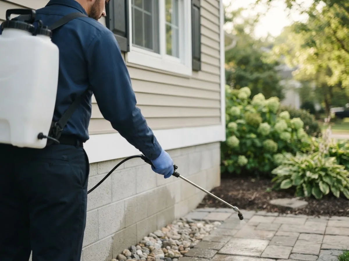 Pest control technician inspecting a home in Grover, CO